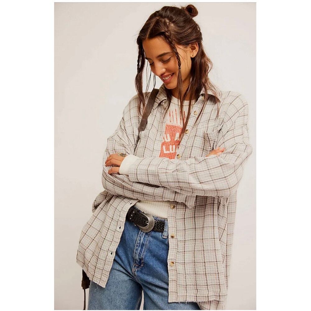 Free People We The Free Carditi Plaid Tunic Shirt Top XS
